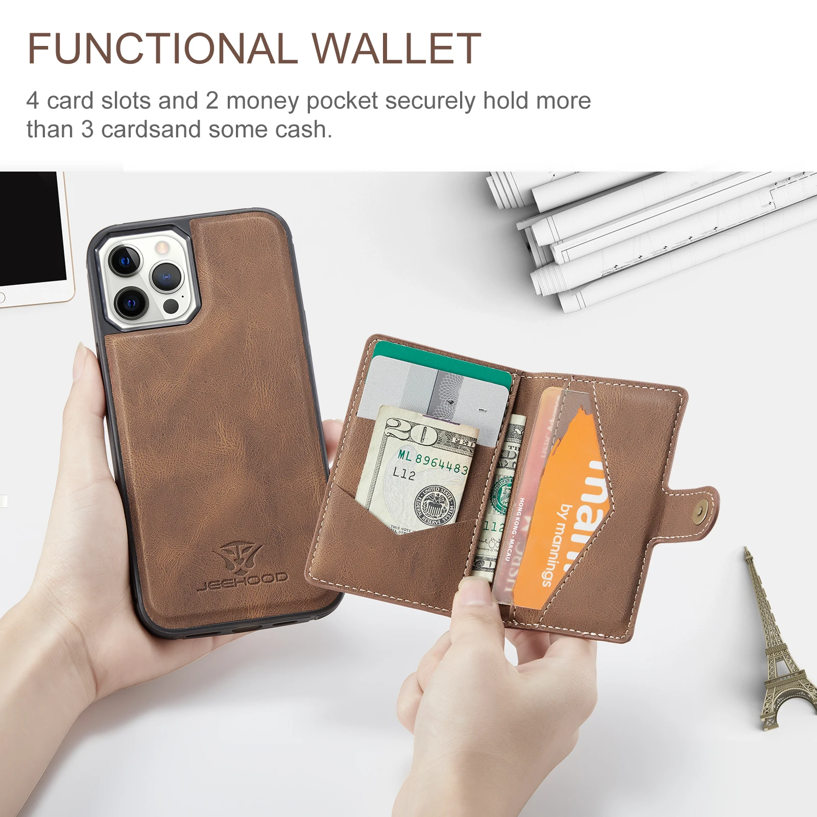 For iPhone 15 14 11 12 13 Pro Max Xs 7 8 SE2020-22 Support Wireless Charging Magnetic Retro Leather Detachable 2In1 Wallet Cases