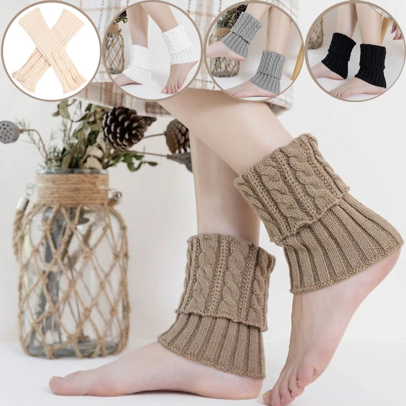 

Women's Winter Leg Warmers Ankle Length Thermal Stretch Knitted Boot Socks With Thick Cuffs Y2K Lolita Style Gaiters For Ladies
