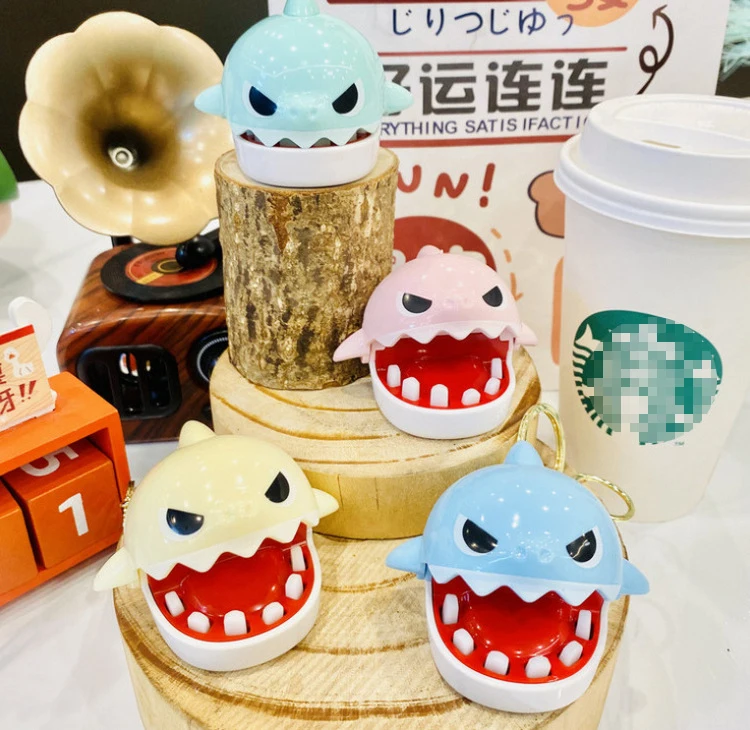 Cartoon Cute Mini Bite Finger Shark Bell Keychain Pendant Creative Funny Prank Toys Backpack Pendant Children Birthday Gifts