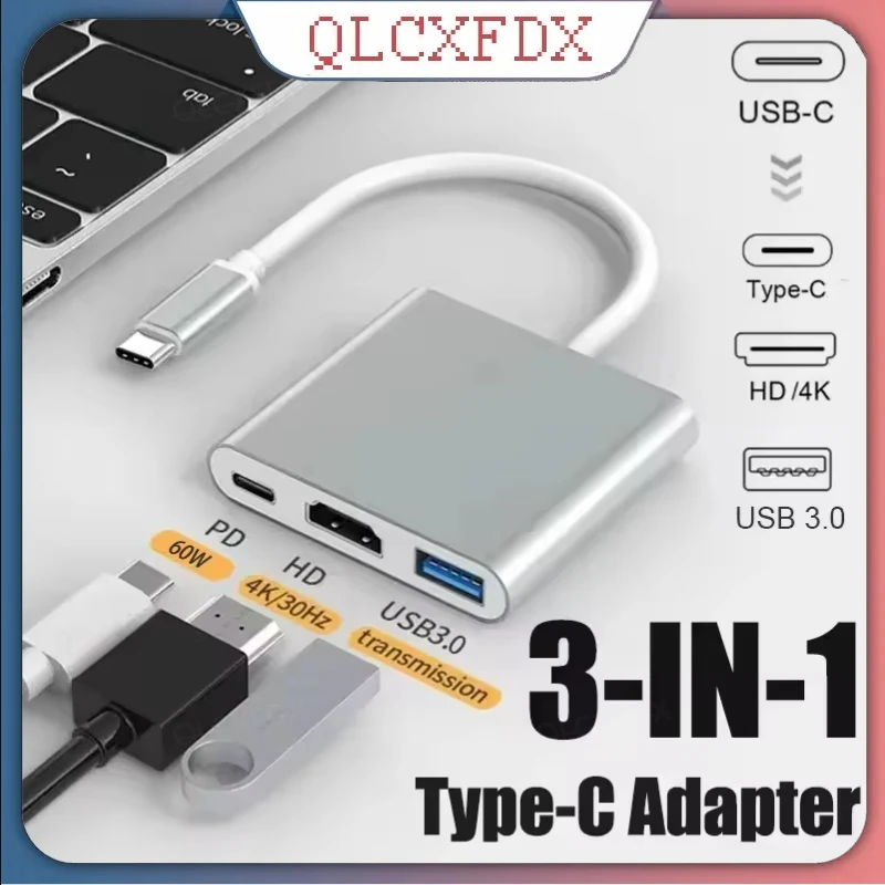Для Huawei iPad Mac NS USB 4K 3.0 USB 3.2 Кабель-адаптер 3 в 1 Type C USB-C в HDMI-совместимый кабель-конвертер USB 3.1 в HDTV