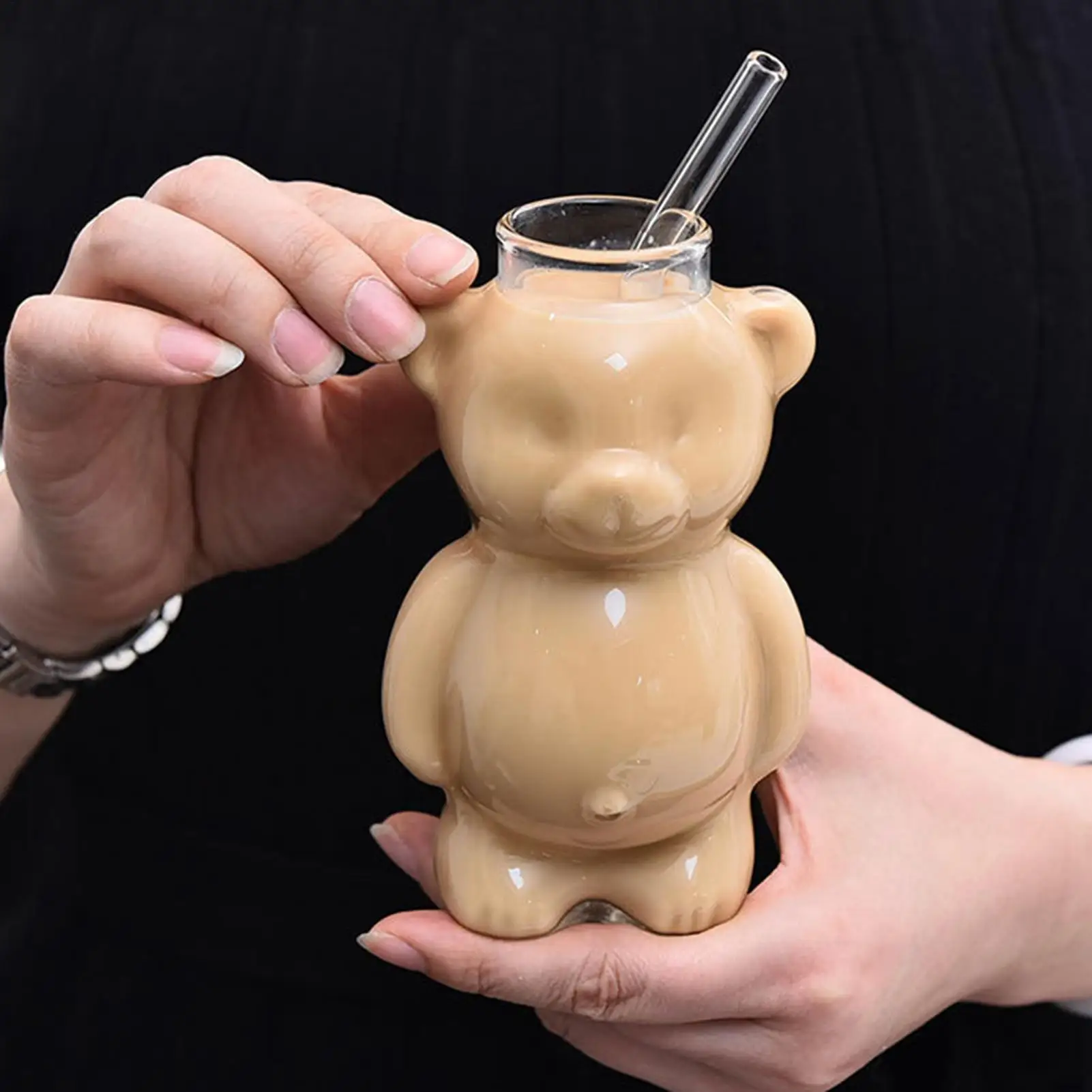 

Bear Glasses Drinking Cup 300ml Cartoon Bear Bottle Drinking Cup Espresso Beer Cups Daily Drinking Supplies for Juice Coffee