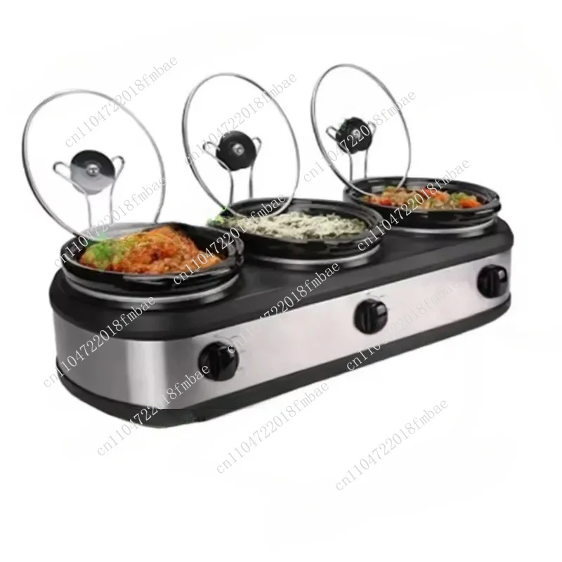 Silver Electric Small Cookers Portable Crock Pot 3X 1.5 Quart Triple Slow Cooker For Buffet Kitchen