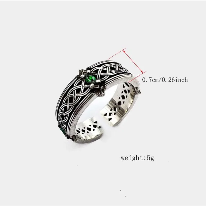 Vintage Green Horse Eyes Bronze Set Zircon Fashion Interwoven Totem Punk Open Men's Ring as a Gift for Men and Women