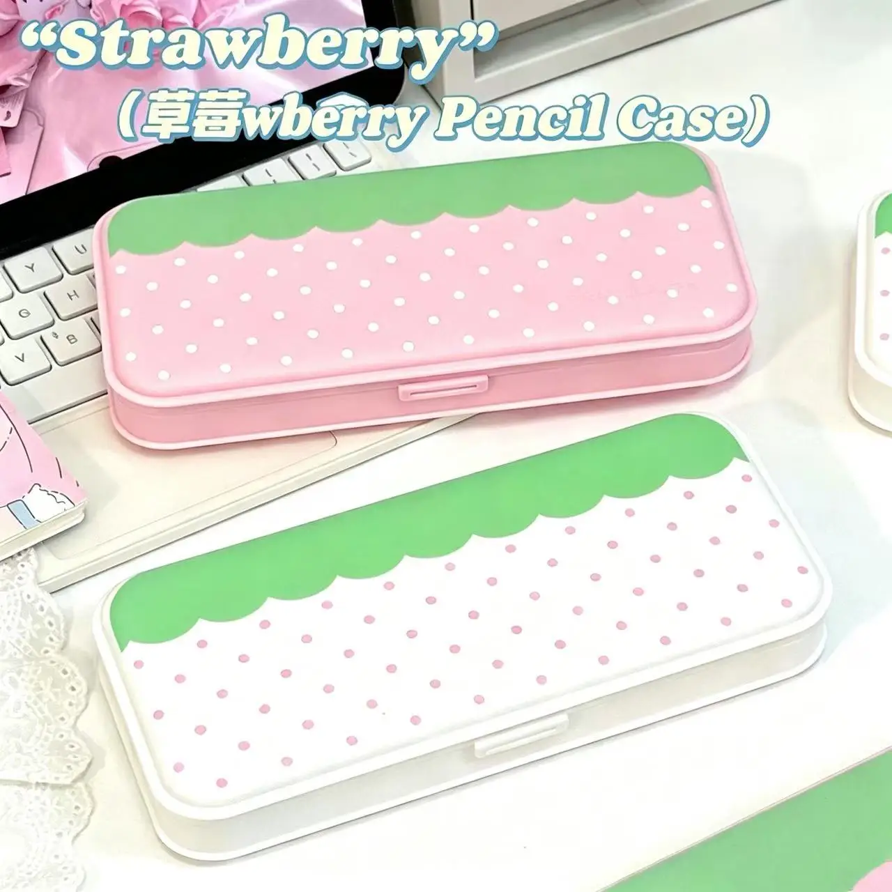Ins Wave Strawberry Pen Box Desktop Stationery Foldable Storage Box DIY Transfer Adhesive DIY High Beauty Stationery Box Gift