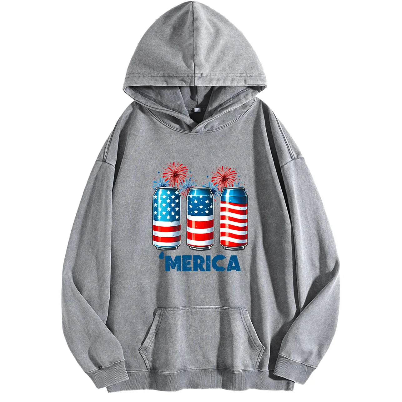 سترة بغطاء للرأس برسومات مغسولة كلاسيكية للرجال من Merica، بلوفر ريترو متعثر، سويت شيرت كاجوال ملابس الشارع