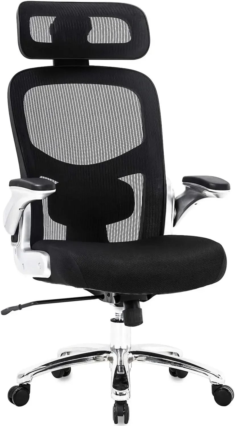 

Office Chair 500lbs Wide Seat Executive Desk Chair with Lumbar Support Flip UP Arms Headrest High Back Computer Chair