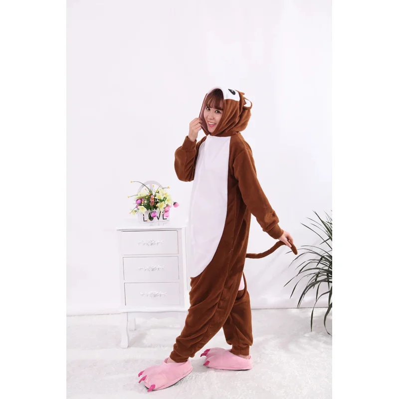 Monkey Brown adult onesie animal men women jumpsuit pajamas fleece onesie cartoon cosplay costumes pyjama S-XL