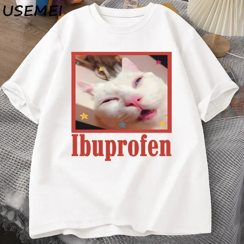 Ibuprofen Meme Tshirt Funny Cat Graphic Tee Cute Cat Lover Casual Funny T Shirts Unisex Oversized Tshirt