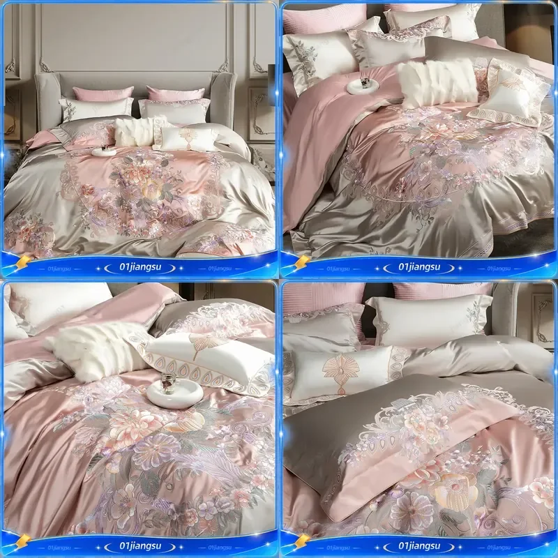 4 6 9 Pcs Luxury European Palace Style Bedding Set Gorgeous Flower Embroidery Brocade Egyptian Cotton Duvet Cover Sheet
