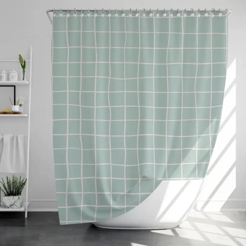 Line Art Shower Curtain with 12 Hooks Waterproof, Japanese Style Bathroom Decor, Housewarming Gift