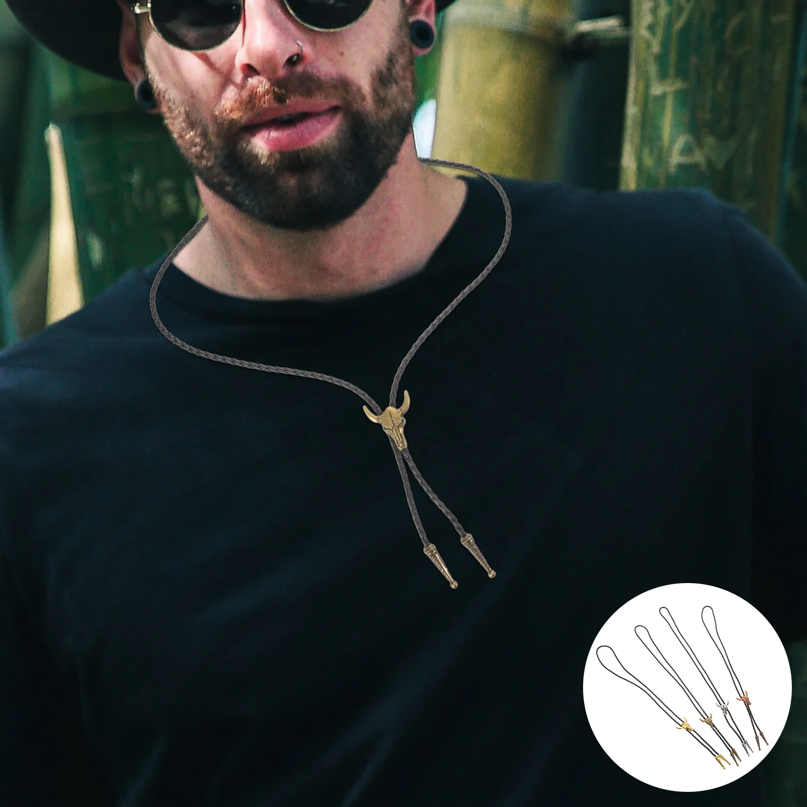 

4Pcs Western Bolo Ties Men Vintage Bull Head Pendant Rope Necktie Cowboy Accessories Party Wear Men's Bolo Ties