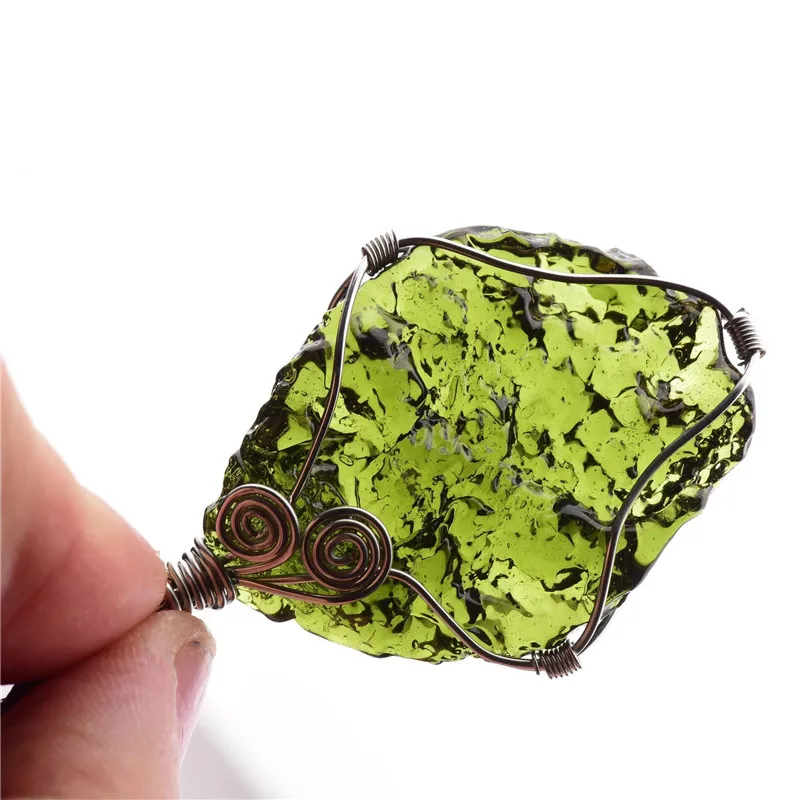 Moldavite Pendant Green Irregular Shape Moldavite Czech Meteorite Raw Rough Crystal Energy Stone for Art Jewelry Making