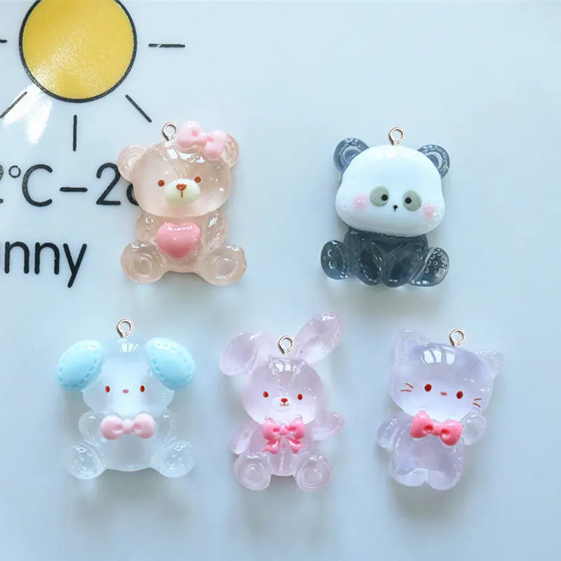 

10Pcs Cartoon Resin Bear Panda Animal Charms Women Earrings Hair Clip Pendant DIY Keychain Bag Fashion Transparent Accessories