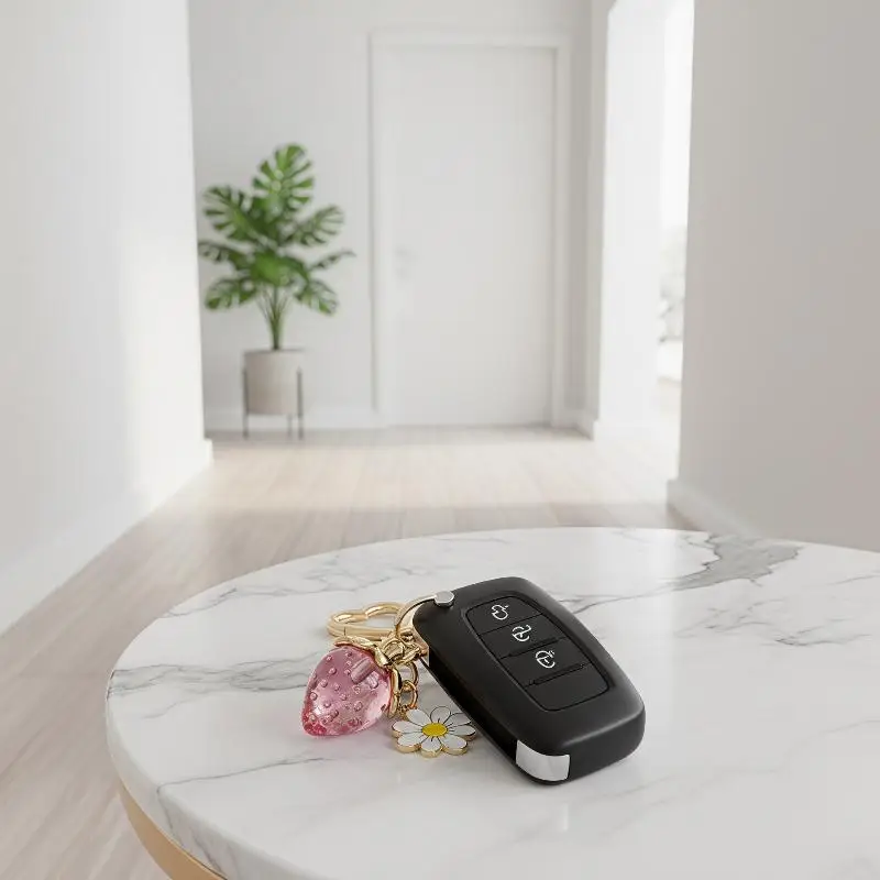 Niedlicher Erdbeer-Herz-Blumen-Schlüsselanhänger Taschenanhänger für Mädchen, Handtaschen-Geschenke, Deko-Accessoires – Detail 8