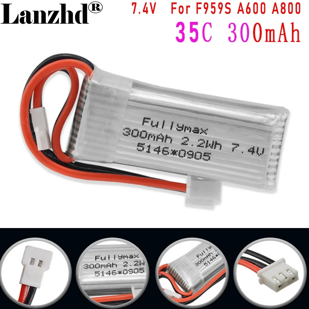 Battery 7.4V 2S 300mAh 30C LiPo For RC Airplane Air caraft Spare Parts WLtoys F959S A600 A800 A430 A180 F22 XK