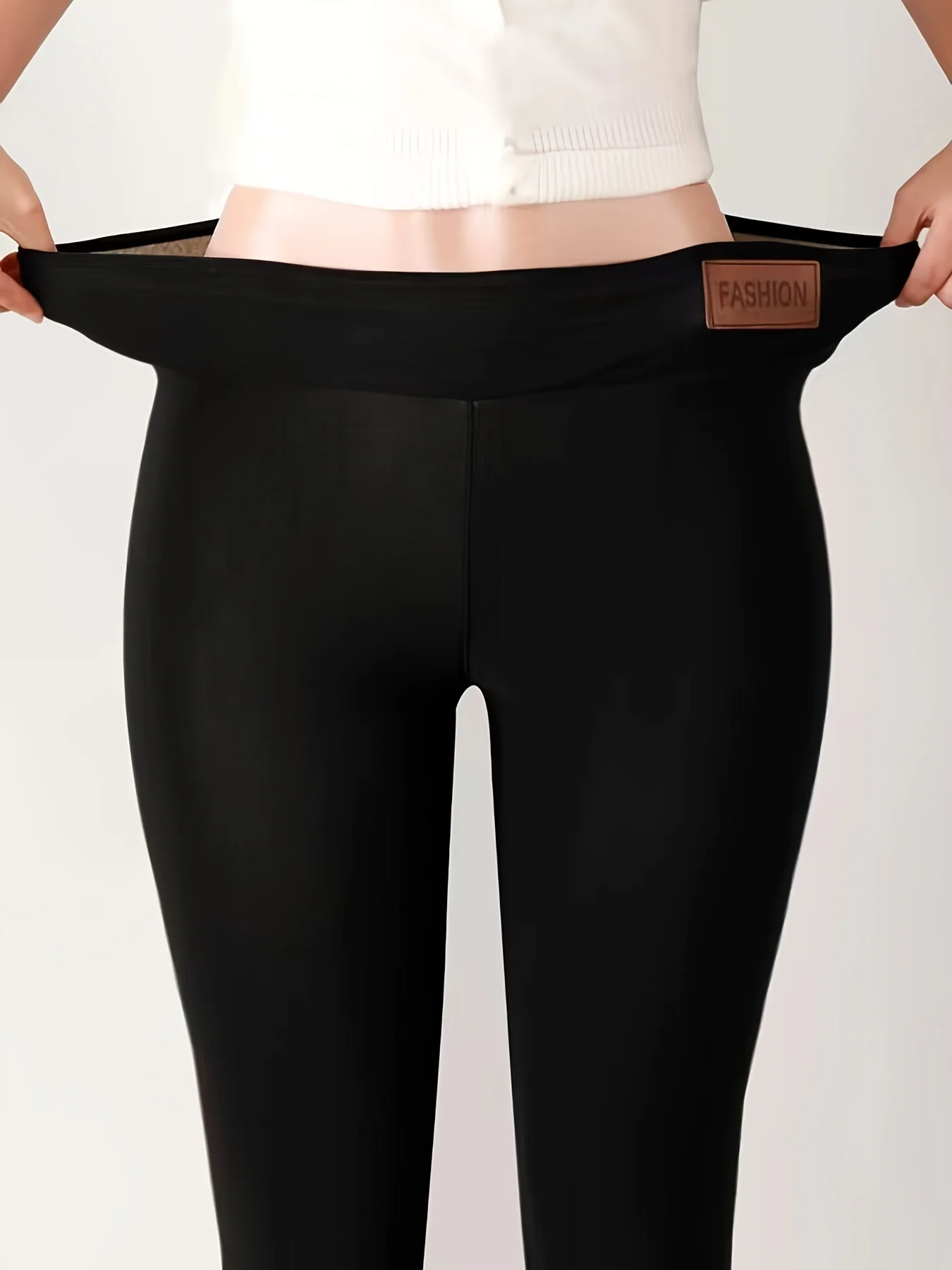 Thermo-Leggings für Damen, Winter, warm, hohe Taille, Einfachheit, warme Hosen, modisch, schwarz, Elastizität, Herbst, Samt, bequeme Leggins – Detail 12