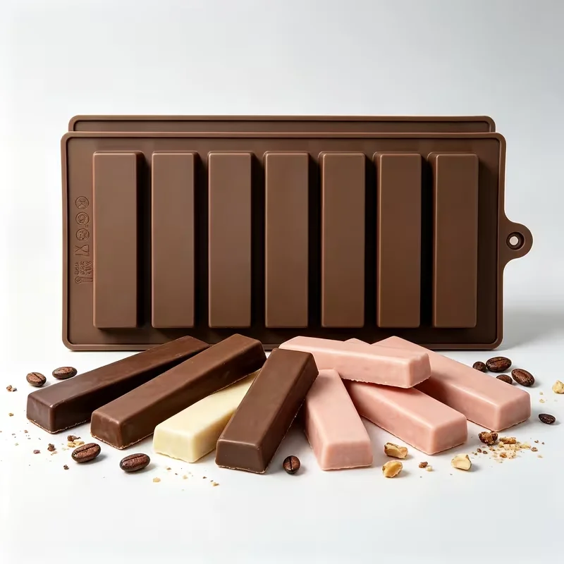 7 Cavity Long Bar Silicone Chocolate Mold Non-stick Candy Baking Mould for Energy Bar Granola Bar DIY Pastry Making Tool