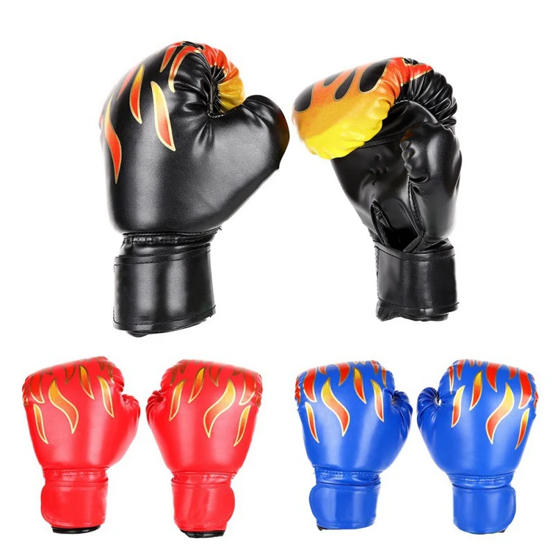 

1Pair Children Boxing Gloves PU Flame Printed Fight Match Hand Protector Sanda Boxing Gloves Fitness Gloves