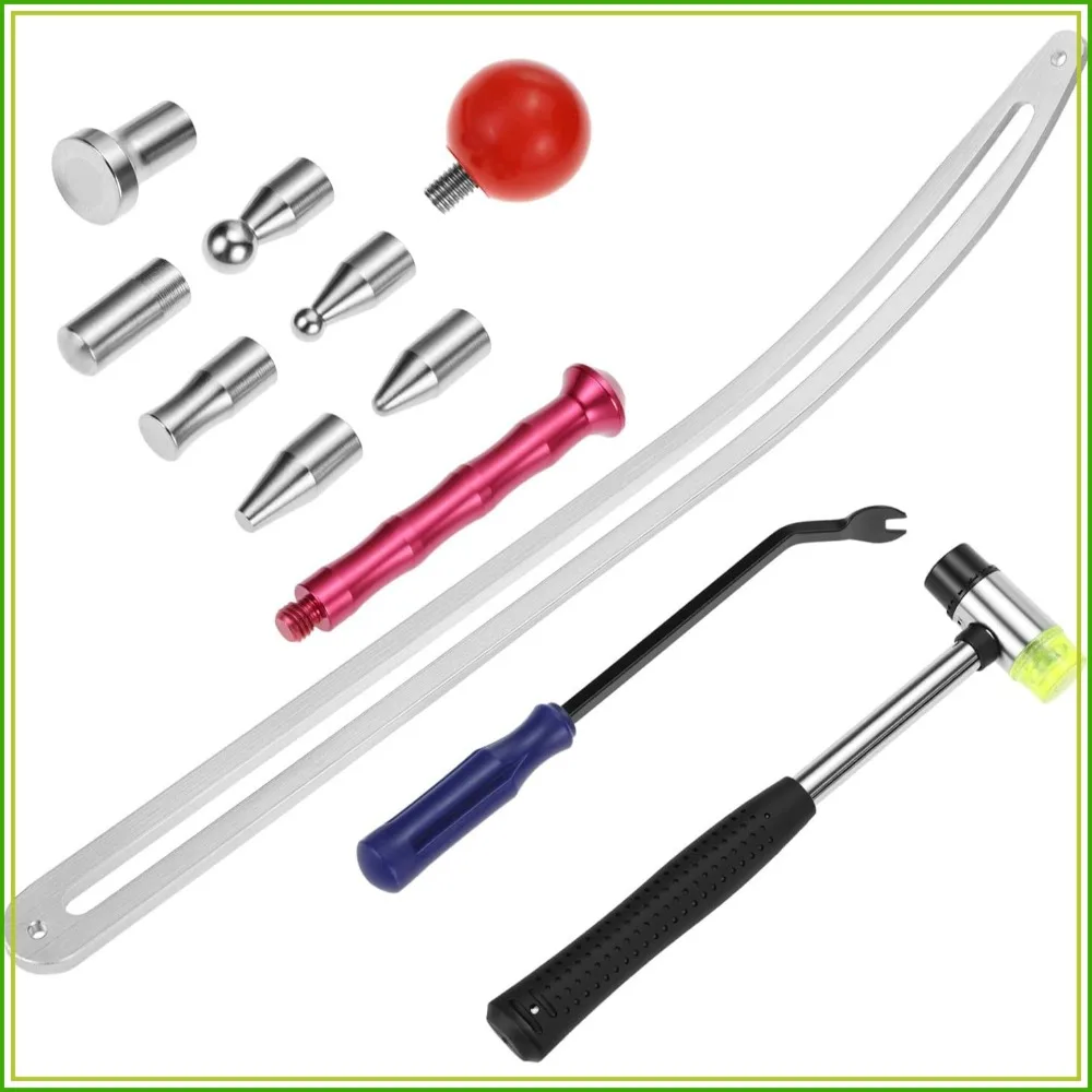 Car Dent Removal Tool Kit, Stainless Steel Auto Fender Repair Puller, Crowbar Tools with Rubber Mallet