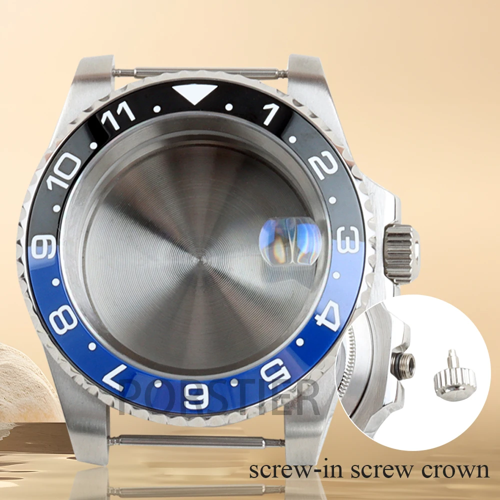 

40mm Silver Watch Case Red/Green/Blue Black Bezel for GMT SUB NH34 NH35 NH36 Automatic Movement Sapphire Glass Stainless steel