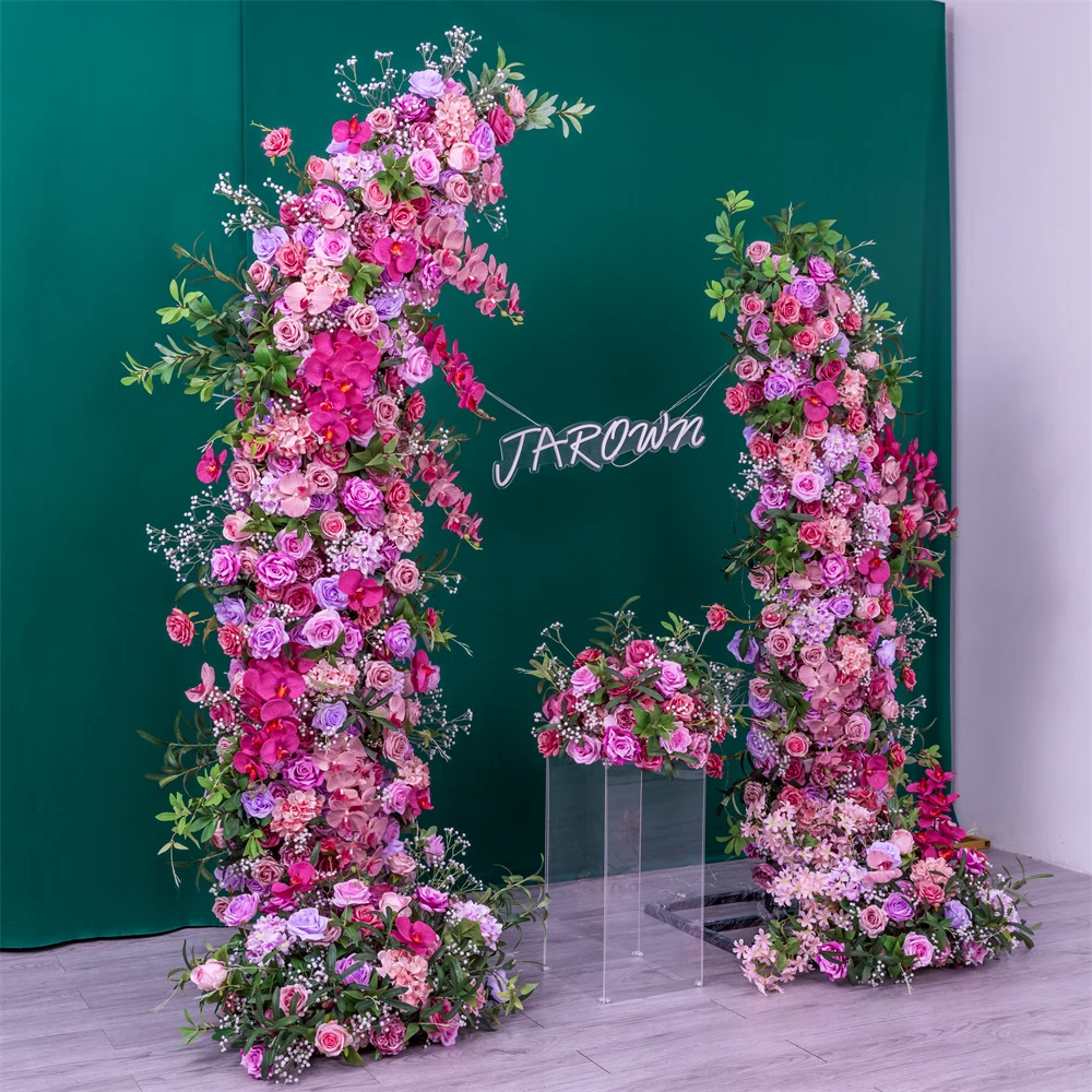 Wedding Event Background Decoration Customzied Artificial Hot Pink Rose Orchid Phalaenopsis Floral Arrangement Party Props