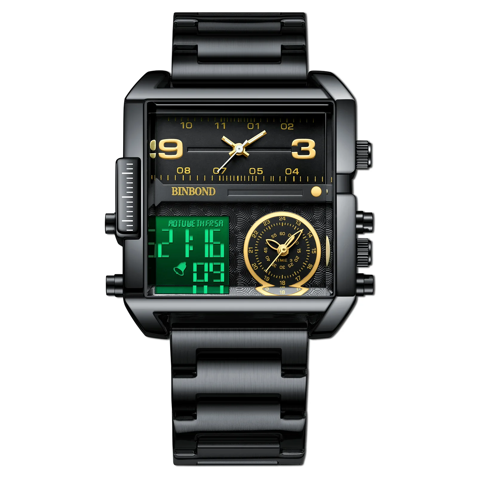 Montre électronique pour homme, carrée, LED, acier inoxydable, alarme, chronomètre, montre-bracelet de luxe de marque supérieure, mouvement à quartz doré, montre de sport
