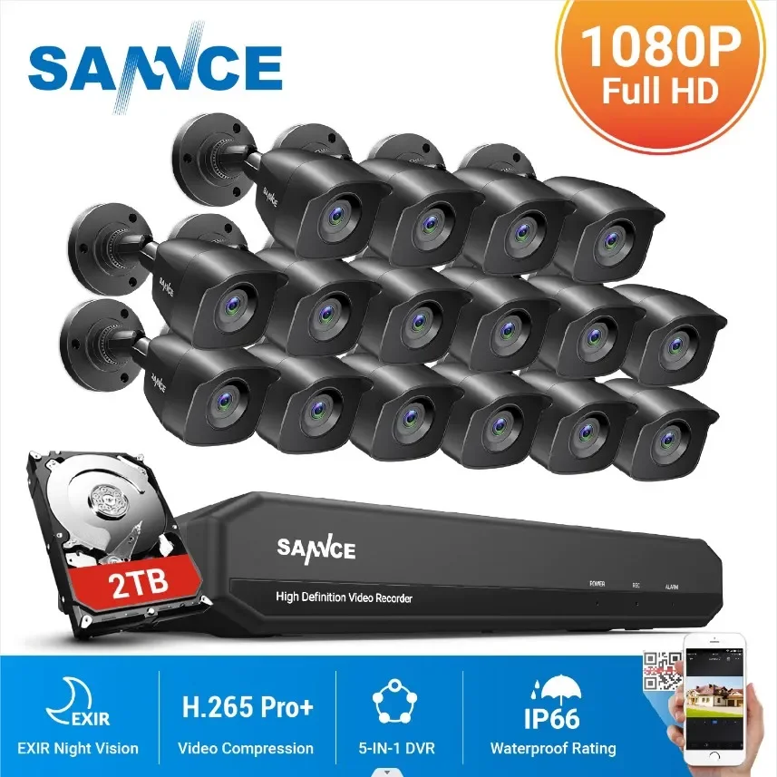 

SANNCE 16 Channels CCTV Security System 16CH HD 1080P DVR 16PCS 1920*1080P IR Outdoor Cameras 1.0MP Video Surveillance Kit