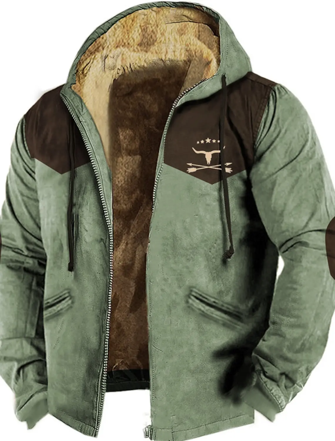 Men's Winter Jackets Fleece Male Coats Western Aesthetic Print Warm Padding Hoodies Parkas Outerwear Chamarras Para Hombre 2024