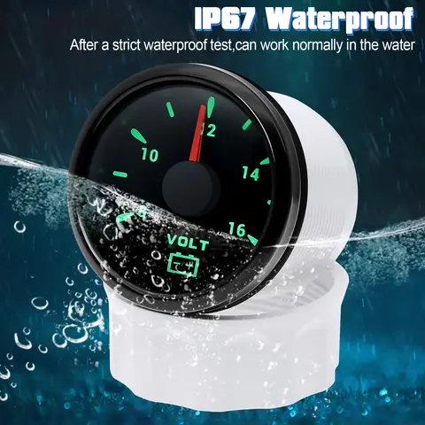 Accesorios para coche de 12V, medidor de voltios de 2 "52mm, medidor de voltaje impermeable de 8-16V con retroiluminación de 7 colores para coche, barco, marino