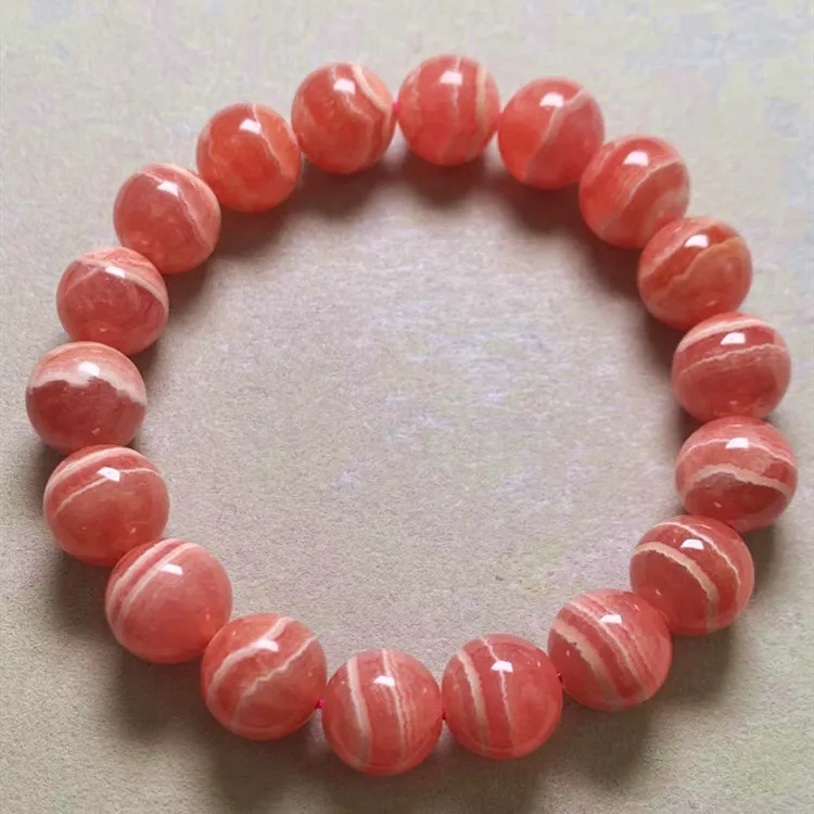 

Natural Red Rose Rhodochrosite Bracelet Gemstone 9mm 10mm 11mm Clear Round Beads Stretch Women Fashion Jewelry AAAAA