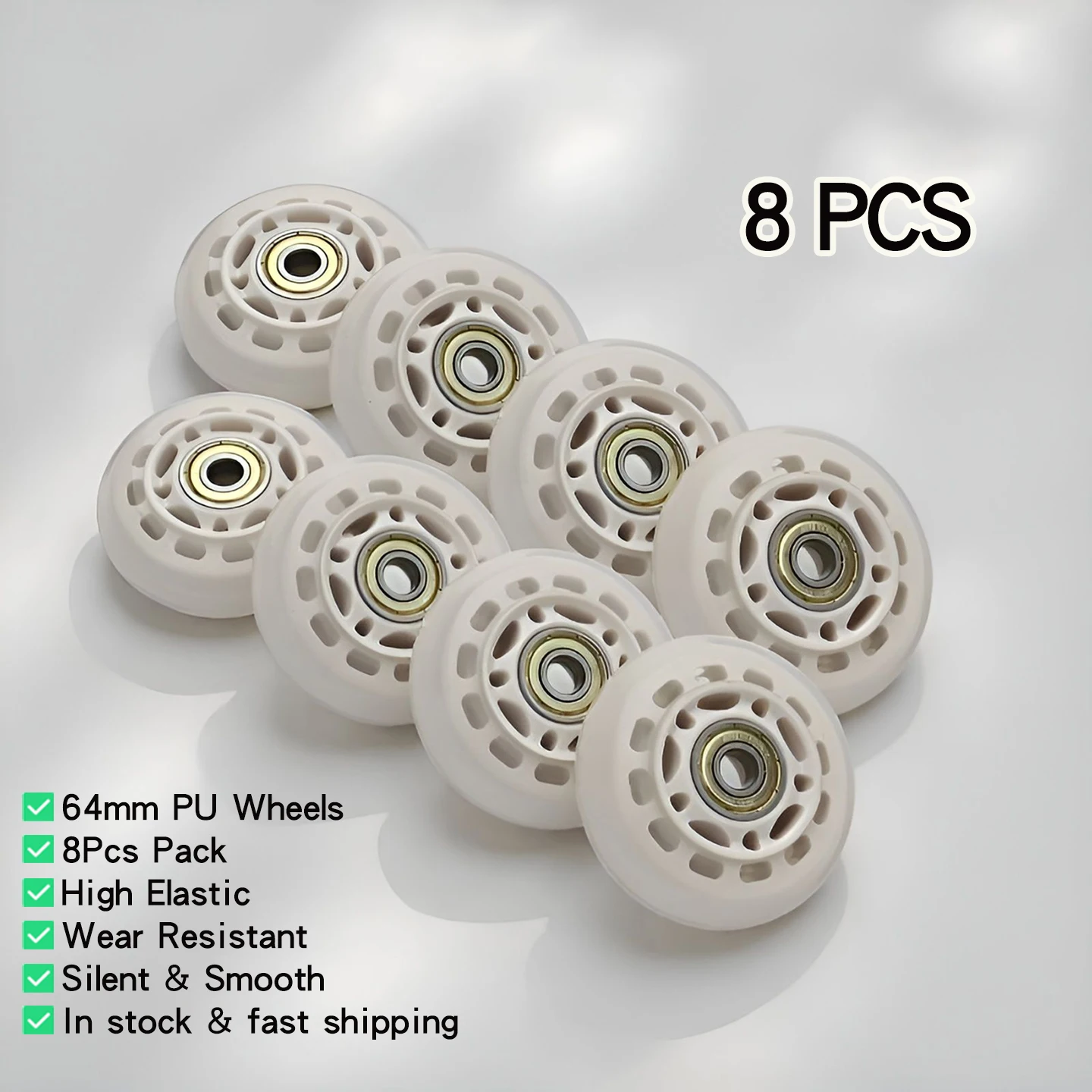 8Pcs 64mm PU Wheels For Inline Skates High Elasticity Wear-resistant Silent Replacement Wheels For Roller Skates