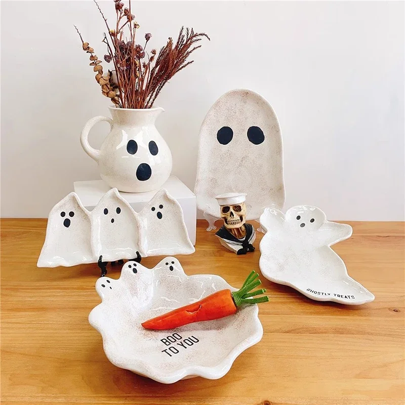 

Halloween Plate Children's Cartoon Holiday Party Tableware Set Ghost Cup Pumpkin Plate Ceramic Dinnerware Halloween Decoration