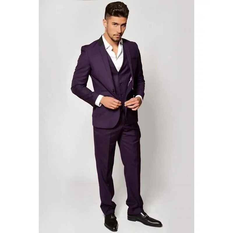 

2024 Fashion Purple Suits for Men Purple Single Breasted Notch Lapel Blazer Prom Party Gentlemen 3 Piece Jacket Pants Vest Terno