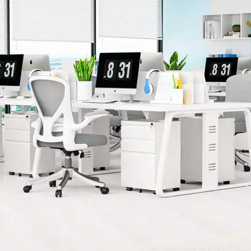 【Fully Assembled 3 Drawer White File Cabinet, Fully Assembled Metal Rolling Filing Cabinet with Lock, Under Desk Drawer
