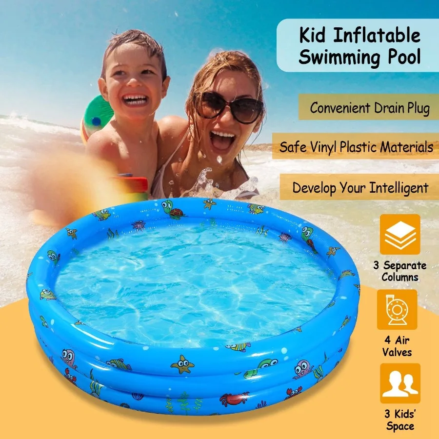 

51x13In Inflatable Swimming Pool Blow Up Family Pool For 3 Foldable Swim Ball Pool