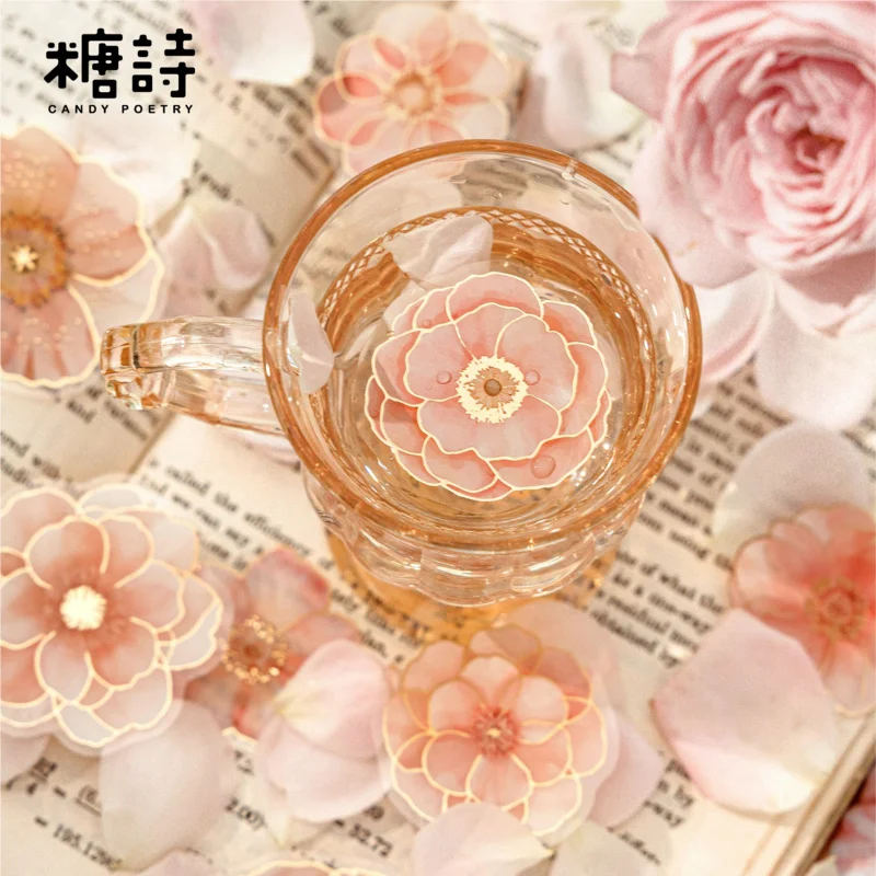 40 Sheets Vintage Gorgeous Flower Gold Foil PET Stickers, Transparent film with gold-trimmed flowers - view 2