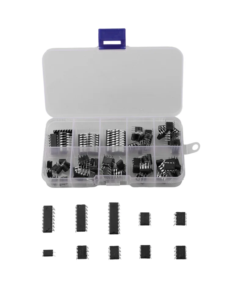 85-teiliges IC-Chip-Sortiment mit integrierter Schaltung, Chip-Sortiment-Set, DIP-IC-Sockel-Set für Opamp Single Precision Timer