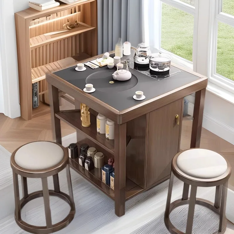 Small tea cart new Chinese solid wood tea table desk with tea table kettle integrated tatami all solid wood Italian style