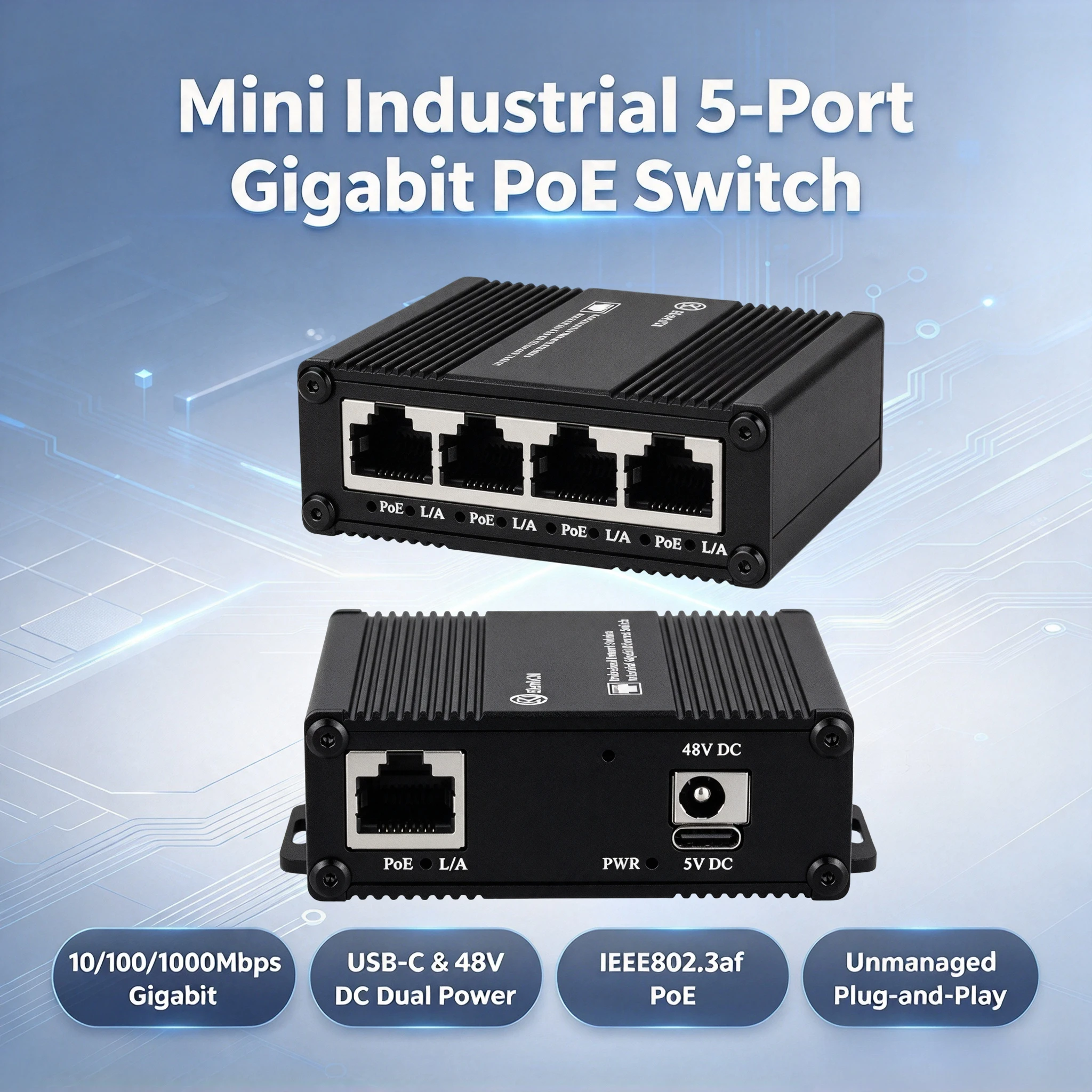 mini-switch-industrial-de-5-puertos-gigabit-poe-no-gestionado-con-usb-c-y-alimentacion-dual-de-48-v-cc-compatible-con-ieee8023af-para-camaras-de-vigilancia-ip-y-puntos-de-acceso-inalambricos