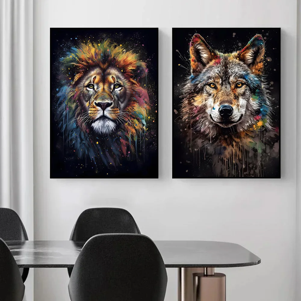 Graffiti Lion Tiger Wolf Bear Deer Wall Art Poster Modern Abstract Animals Room Home Decor Canvas Painting Mural Print Pictures