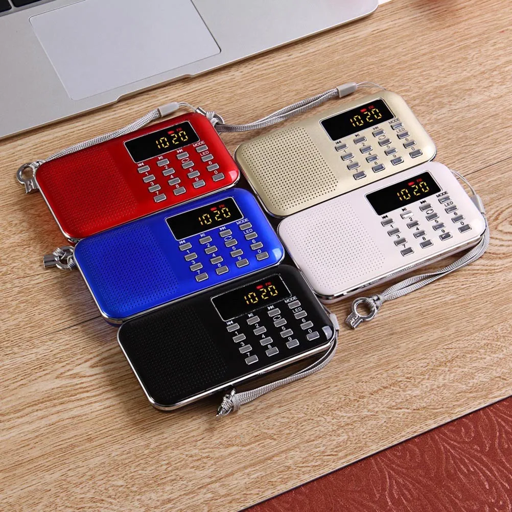 

Mini Mp3 Radio Speaker Card Slot 20Mm Ultra Slim Portable Rechargeable Led Display Flashlight Function Black