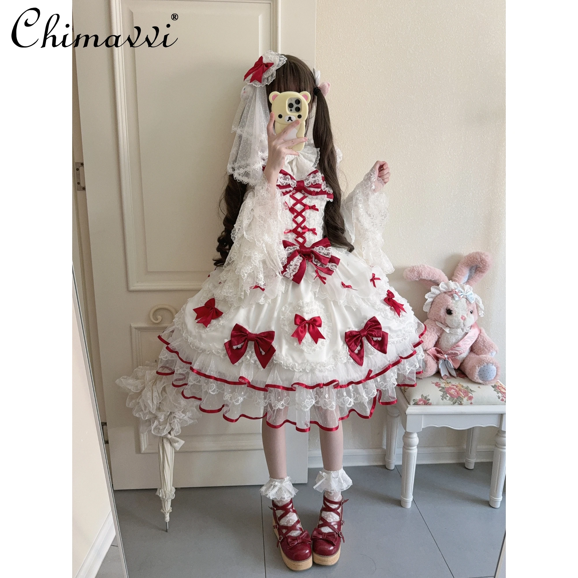 Robe de princesse Lolita JSK à bretelles pour filles, poupée originale, Super féerique, nœud mignon, taille haute, fête d'anniversaire, robes LO élégantes pour femmes