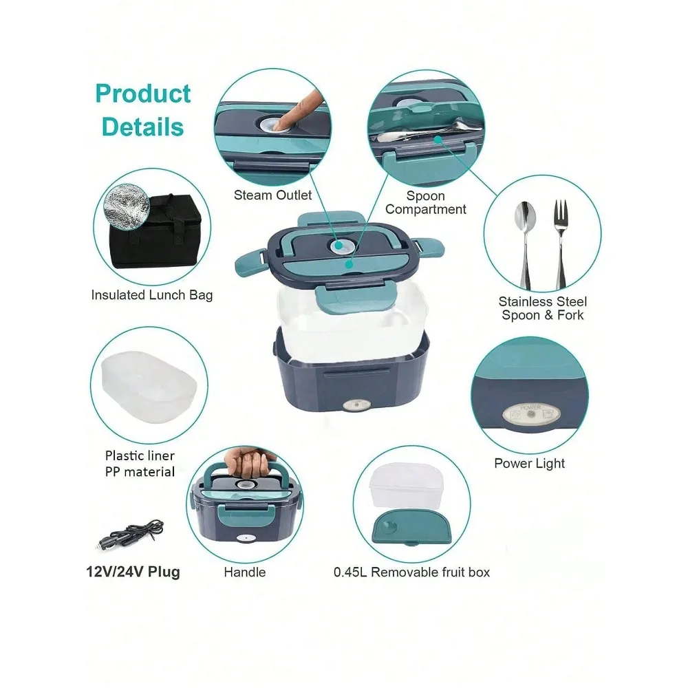 

Электрический подогреватель еды для ланч-боксов, портативный герметичный обогреватель 110 В/12 В со съемным контейнером из нержавеющей стали, 1,5 л для автомобиля/дома