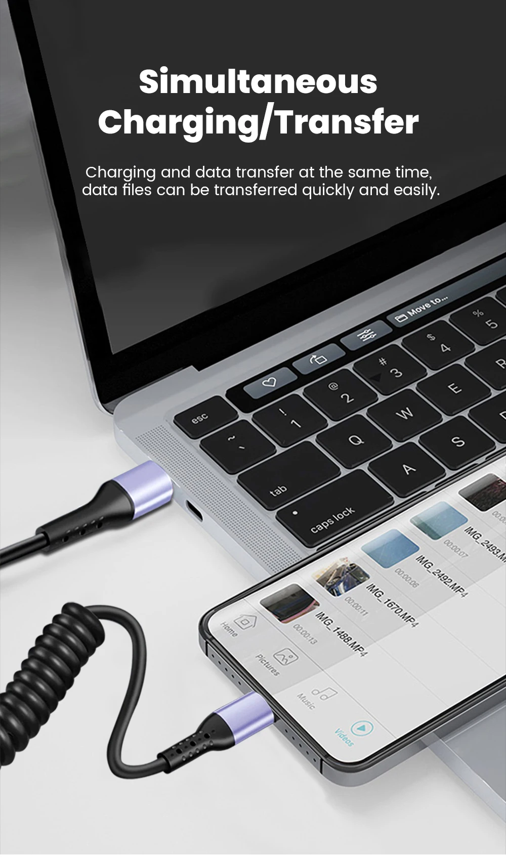 6A Elbow USB Type C Spring Short Cable 20cm to 1m 66W 100W Dual Type C Fast Charging Cable Wire For iPhone 15 16 Samsung Xiaomi