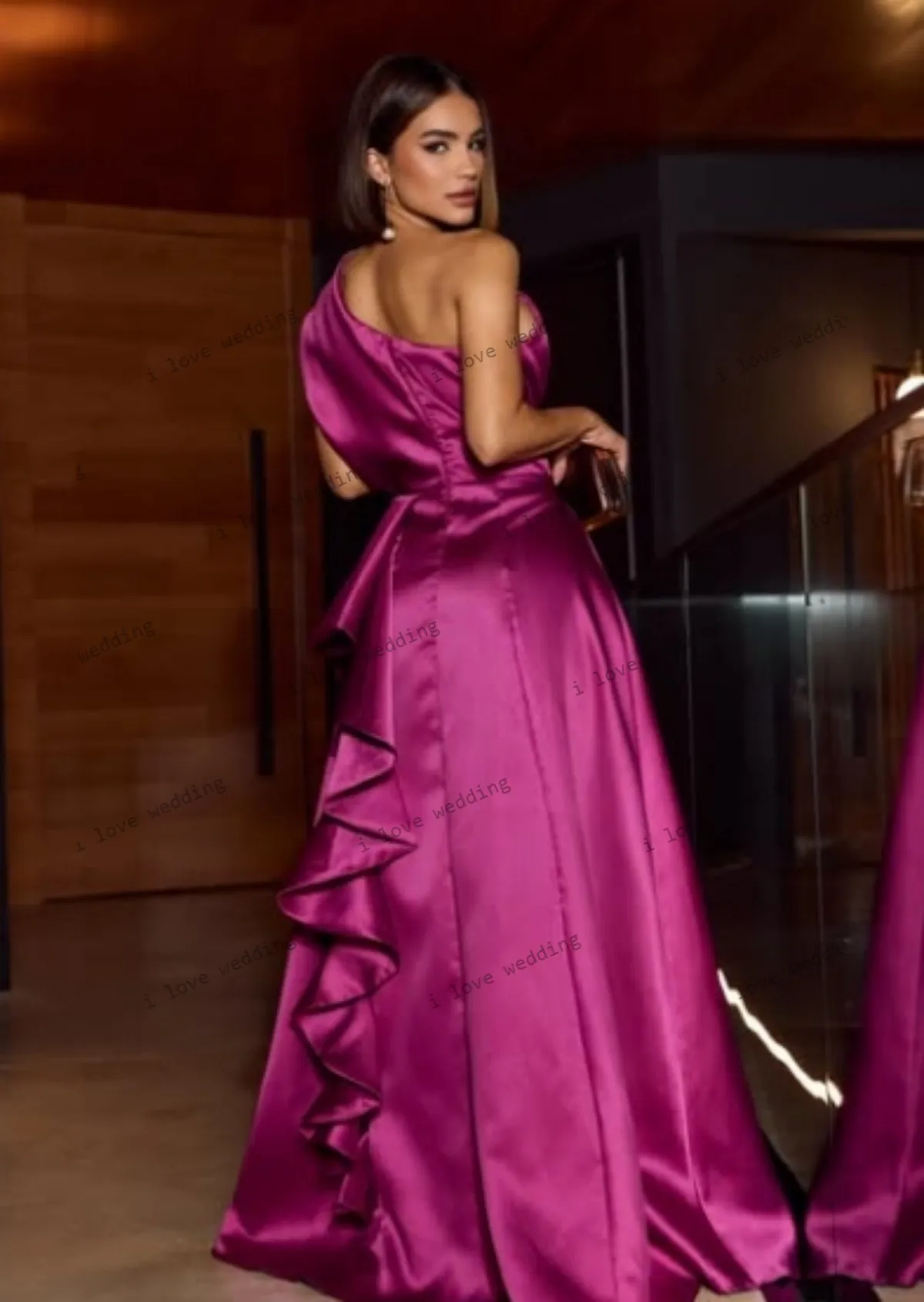 Długie suknie balowe 2025 gorąca różowa suknia ślubna elegancka marszczona jedno ramię Ruffles linia A formalne suknie wieczorowe dostosowane