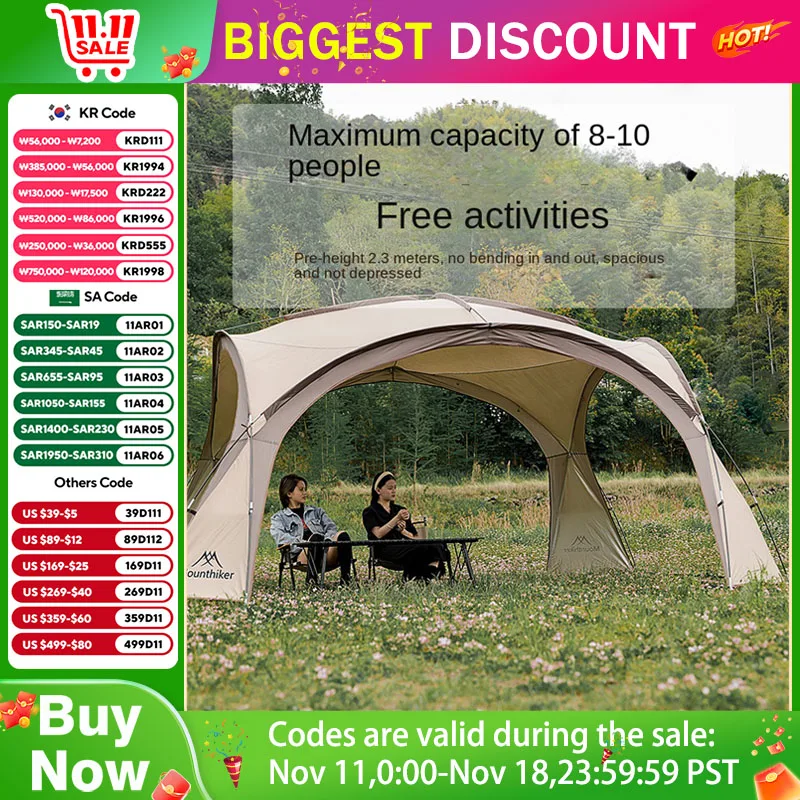 8-10Person Outdoor Camping Dome Tents Light Luxury Round Big Canopy Large Awning Pergola Tent Family Party Picnic Rainproof Tent