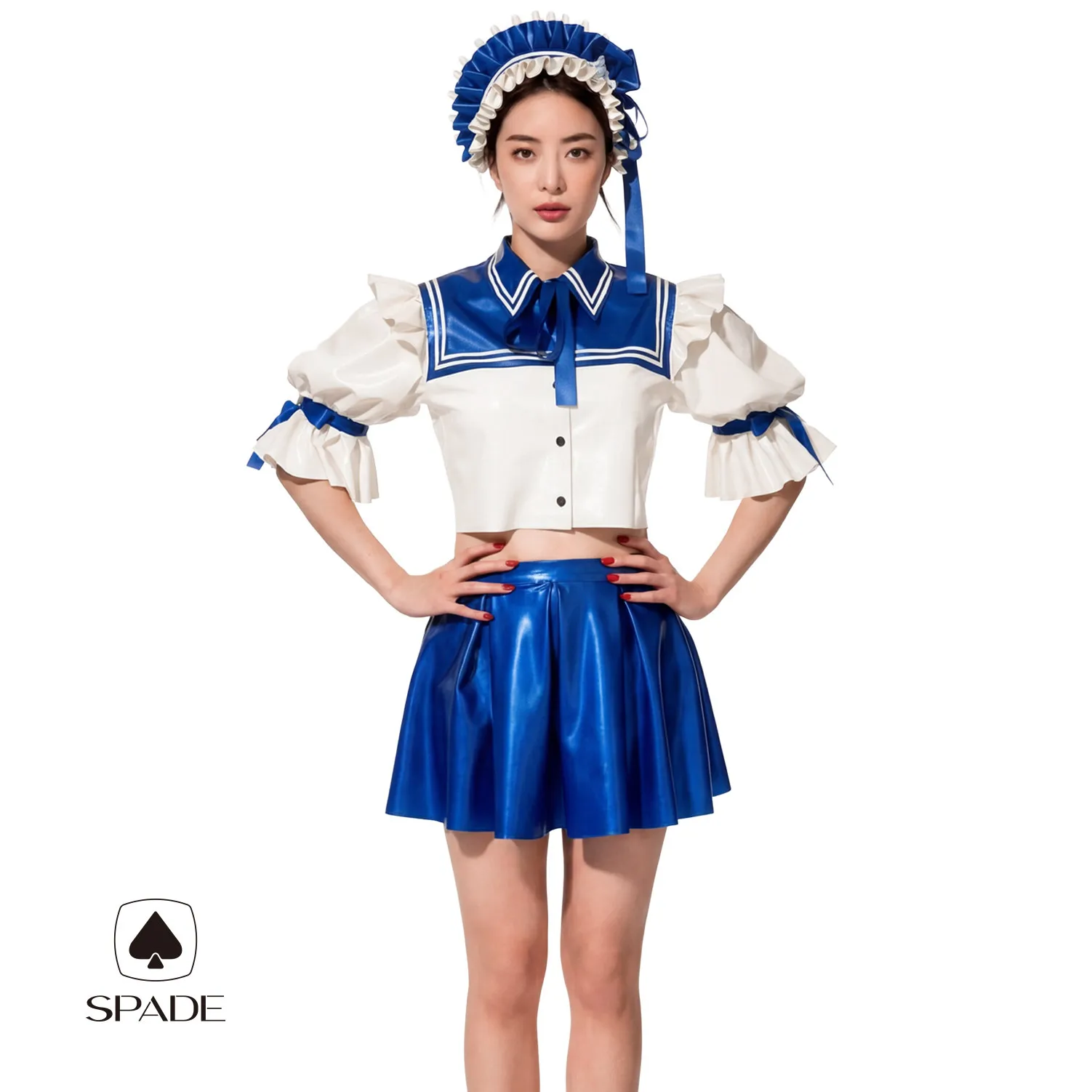 IB006 Customized Latex Jacket Navy Style JK Uniform Set Cosplay Costumes Top and Skirt Hairband