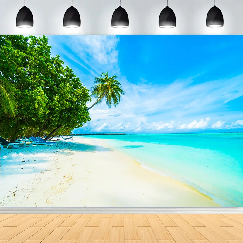 Кокосовая пальма, остров, пейзаж, песчаный пляж, фон для фотосъемки, тропическое море, голубое небо, облако, фон для фотостудии SD-06