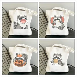 Kawaii Girl Canvas Handbags Little Raccoon Women Shoulder Bags Fashion Harajuku Lady Tote Handbag Reusable Shipping Shopper Bag