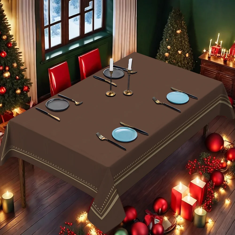 Elegant tablecloth - Dark brown with gold trim, durable polyester fabric tablecloth.